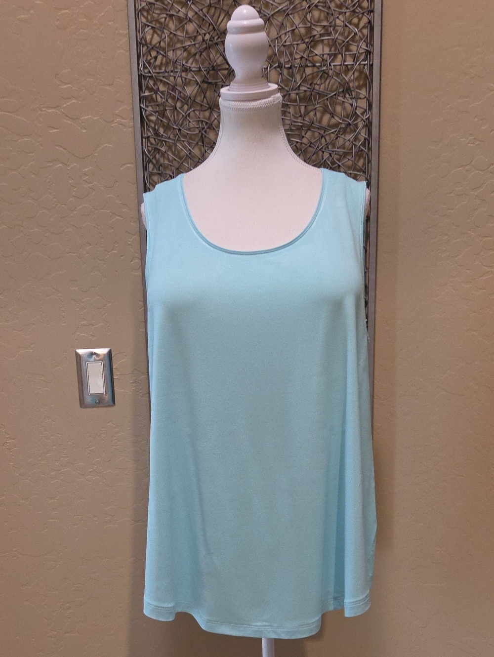 J M Collection Plus Light Aqua Women's Scoop Neck Sleeveless Top